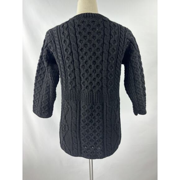 Kilronan Knitwear Cardigan Black XS Pure New Wool Short Sleeve Made in Ireland - Picture 4 of 12